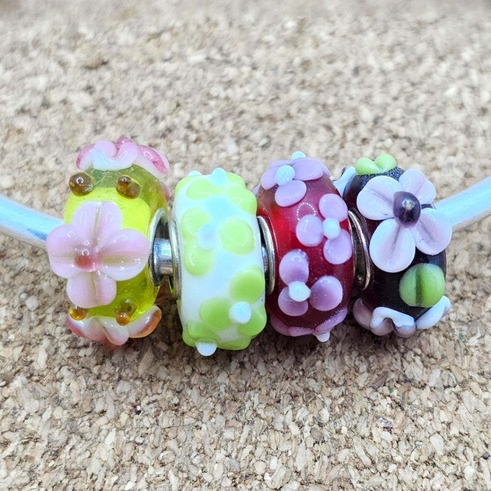 325 3d Flower Glass Murano Sterling Silver Spacer Charm Bead For Pandora 10$